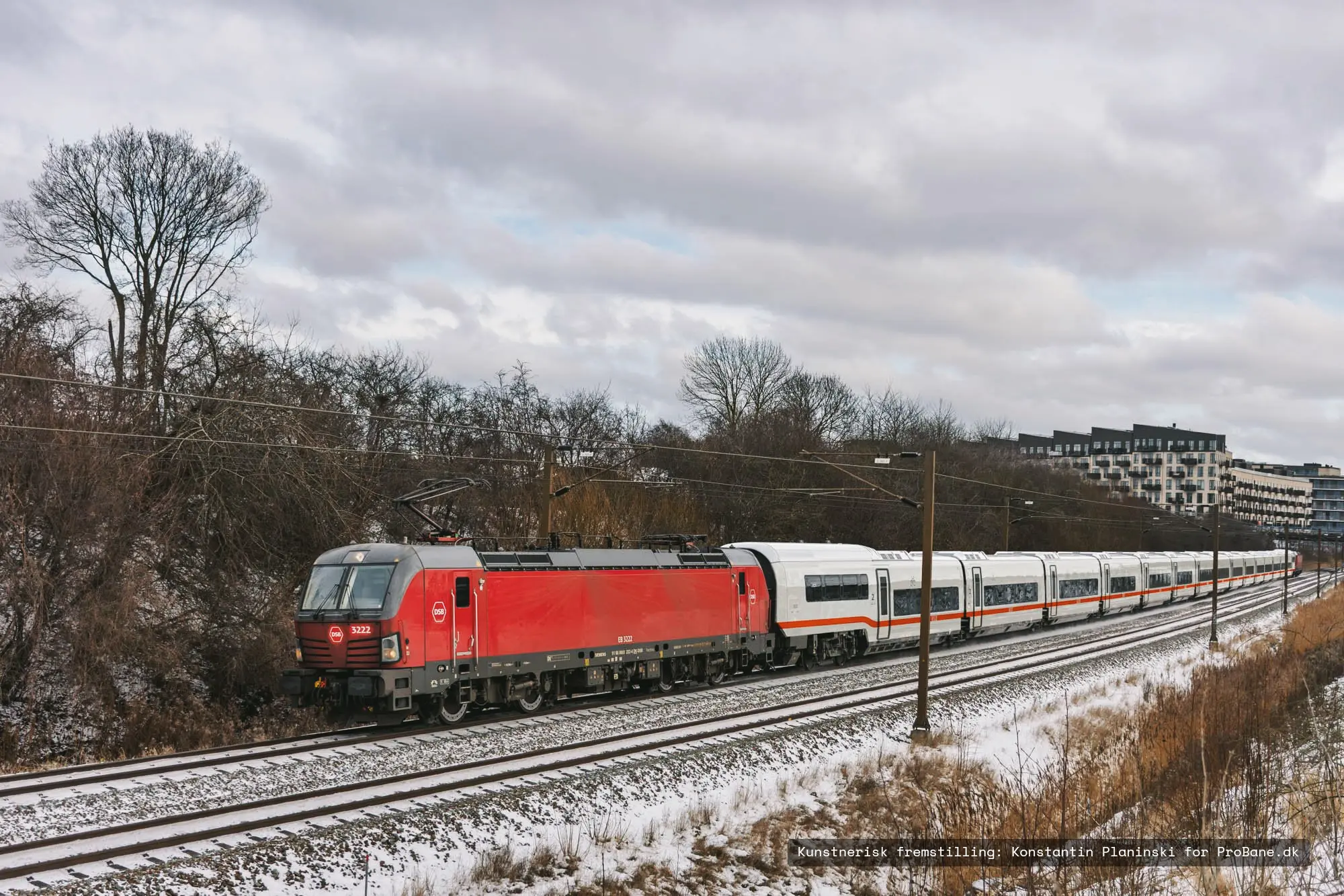 Sådan kunne et direkte tog fra Oslo til Berlin se ud i Danmark med DSB Vectron og DB ICE L © Kunstnerisk fremstilling Konstantin Planinski for ProBane. Billedet har ingen forbindelse til DSB eller DB.