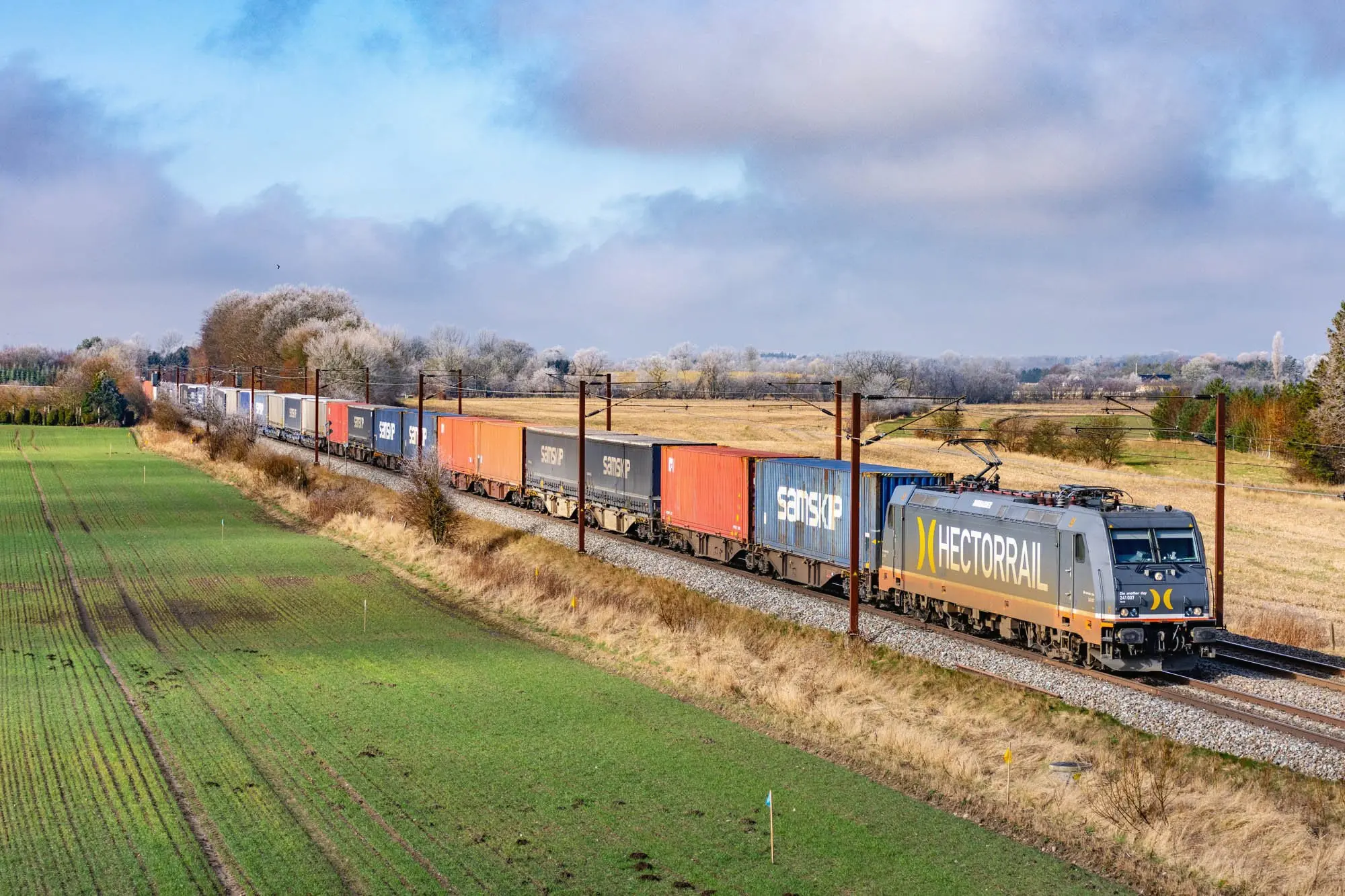 Hectorrails 241 007 "Die another day" med Samskip-intermodaltog 38706 på vej mod Sverige, set lige før Ringsted © Konstantin Planinski