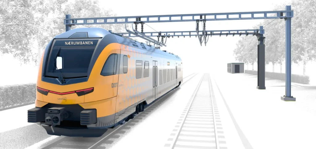 Illustration af ladeanlæg og tog i Nærum © Stadler Rail / Lokaltog